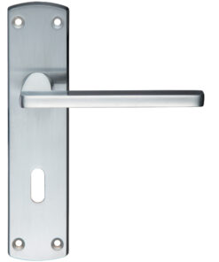 Leon Contract Door Handles On Backplate, Satin Chrome (sold in pairs)