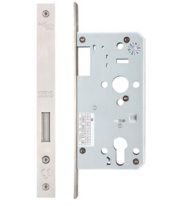 72mm c/c DIN Dead Lock (Square Or Radius Profile), Satin Stainless Steel