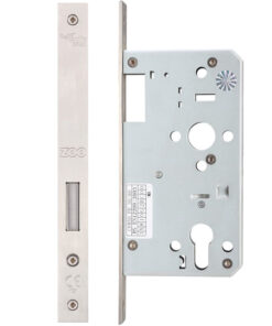 72mm c/c DIN Single Throw Dead Lock (Square Or Radius Profile), Satin Stainless Steel