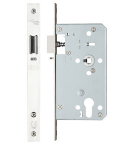 72mm c/c DIN Night Latch (Square Or Radius Profile), Polished Stainless Steel