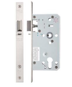 72mm c/c DIN Night Latch (Square Or Radius Profile), Satin Stainless Steel