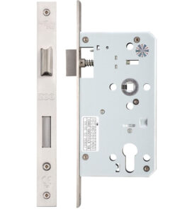 72mm c/c DIN Single Throw Euro Sash Lock (Square Or Radius Profile), Satin Stainless Steel