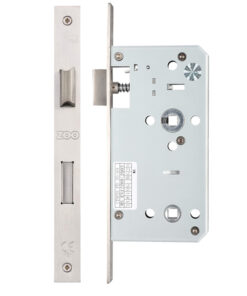 78mm c/c DIN Bathroom Lock (Square Or Radius Profile), Satin Stainless Steel