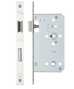 78mm c/c DIN Bathroom Lock (Square Or Radius Profile), Polished Stainless Steel