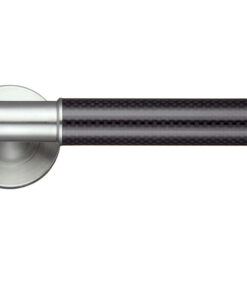 ZPS Eros Lever On Round Rose, Carbon Fibre Grip On Satin Stainless Steel (sold in pairs)