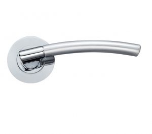 Amalfi Lever On Round Rose, Dual Finish Satin Chrome & Polished Chrome (sold in pairs)