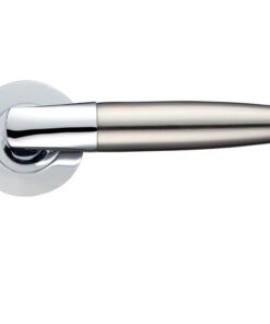 Atlanta Lever On Round Rose, Dual Finish Polished Chrome & Satin Nickel (sold in pairs)