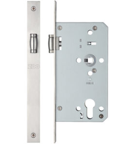 72mm c/c DIN Roller Latch (Square Or Radius Profile), Satin Stainless Steel