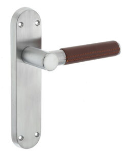 Ascot Polished Or Satin Chrome & Brown Leather Door Handles