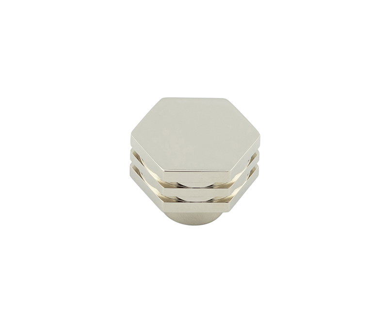 Frelan Hardware Hoxton Nile Hex Cupboard Door Knob With Step Detail (30mm), Polished Nickel - HOX330PN