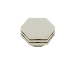 Frelan Hardware Hoxton Nile Hex Cupboard Door Knob With Step Detail (40mm), Polished Nickel - HOX340PN
