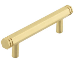 Frelan Hardware Hoxton Nile Hex Cabinet Pull Handle With End Step Detail (96mm), Satin Brass - HOX350SB