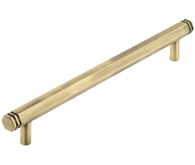 Frelan Hardware Hoxton Nile Hex Cabinet Pull Handle With End Step Detail (224mm c/c), Antique Brass - HOX360AB
