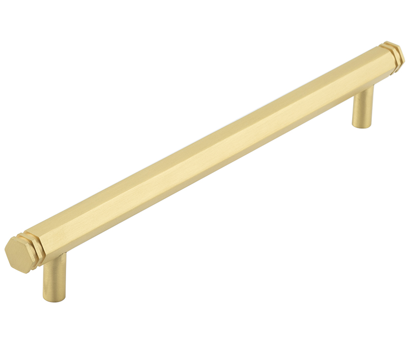 Frelan Hardware Hoxton Nile Hex Cabinet Pull Handle With End Step Detail (224mm c/c), Satin Brass - HOX360SB