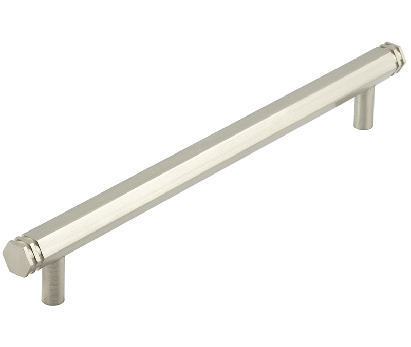 Frelan Hardware Hoxton Nile Hex Cabinet Pull Handle With End Step Detail (224mm c/c), Satin Nickel - HOX360SN