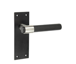 Frelan Hardware Knurled T-Bar Lever Door Handles On Backplate, Matt Black & Stainless Steel - JMB100 (sold in pairs)