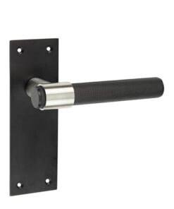 Frelan Hardware Knurled T-Bar Lever Door Handles On Backplate, Matt Black & Stainless Steel - JMB100 (sold in pairs)