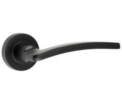 Frelan Hardware Noir Door Handles On Round Rose, Matt Black - JMB700 (sold in pairs)