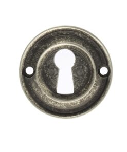 Atlantic Old English Solid Brass Standard Profile Round Escutcheon, Distressed Silver - OERKEDS (sold in pairs)