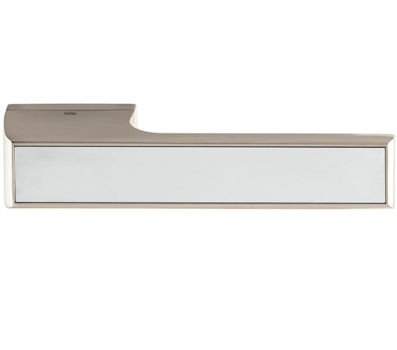 Atlantic Tupai Versaline Tobar Designer Door Handles On Rectangular Rose, Pearl Nickel - T3089LWHPL PEARL NICKEL WITH WHITE DECORATIVE PLATE