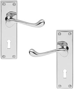 Victorian Door Handle with Lock – 118mm x 40mm  – Polished Chrome Finish