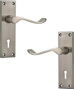 Victorian Scroll Door Handle with Lock – 150mm x 40mm  – Satin Nickel Finish