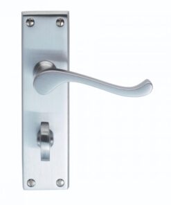 Victorian Door Handle - 150 mm x 40 mm - Satin Chrome - Bathroom Lever on Backplate Set