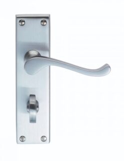 Victorian Door Handle - 150 mm x 40 mm - Satin Chrome - Bathroom Lever on Backplate Set
