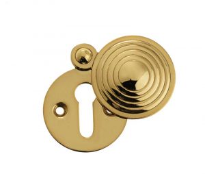 Frelan Hardware Standard Profile Reeded Covered Escutcheon, Polished Brass