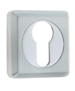 Frelan Hardware Euro Profile Square Escutcheon, Dual Finish Polished Chrome & Satin Chrome