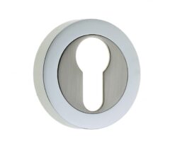 Frelan Hardware Euro Profile Escutcheon, Dual Finish Polished Chrome & Satin Nickel