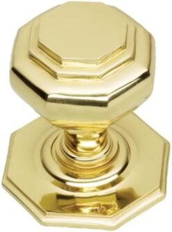 Oct Centre Door Knob - 85mm - Polished Brass