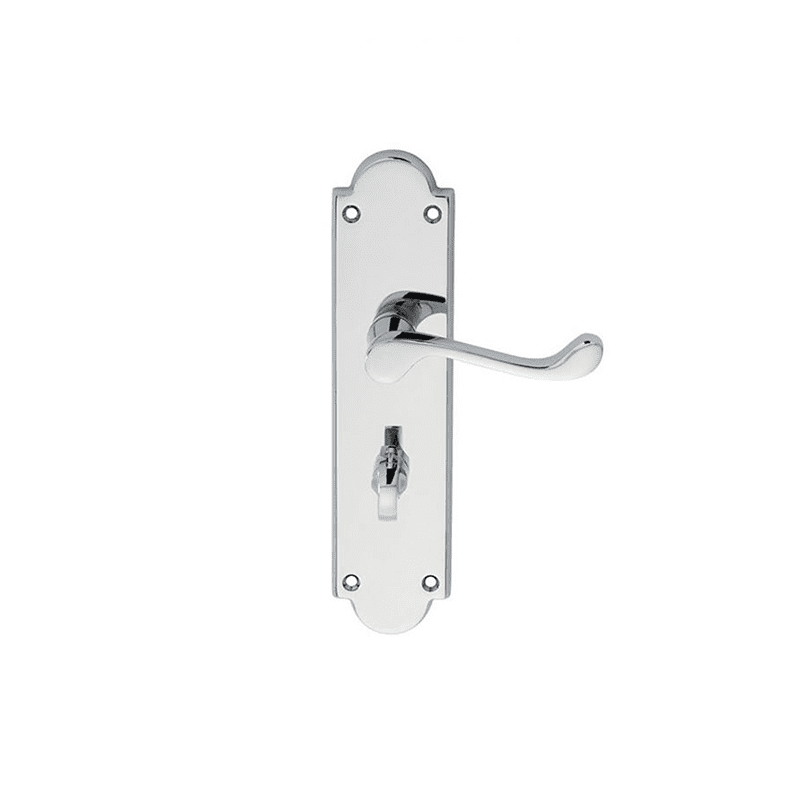 Victorian Shaped Epsom Door Handle On Backplate – Polished Chrome Finish
