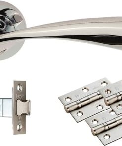 Door Handles On Rose Sintra Latch Pack - Polished Chrome