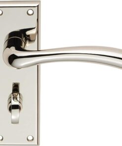 Door Handle With Lever on Backplate - Bathroom 57mm - Polished Nickle