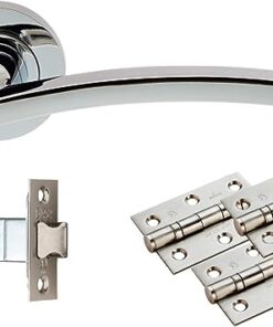 Door Handles On Rose Latch Pack - Polished Chrome