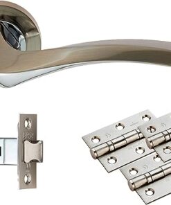 Door Handles On Rose Sines Latch Pack - Satin Nickel/Polished Chrome