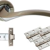 Door Handles On Rose Sines Latch Pack - Satin Nickel/Polished Chrome