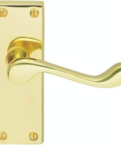 Victorian Scroll Lever Latch Handle on Backplate - Polished Brass - 120x40mm