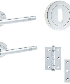 IRONMONGERY SOLUTIONS Lock Pack of Door Handle,3 Lever Sashlocks,Escutcheons & Hinges - Pack of Door Handle in Polished Chrome Finish