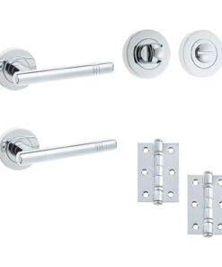 IRONMONGERY SOLUTIONS Bathroom Pack of Door Handle, Bathroom Locks, Turns & Release & Hinges - Pack of Door Handle in Polished Chrome Finish