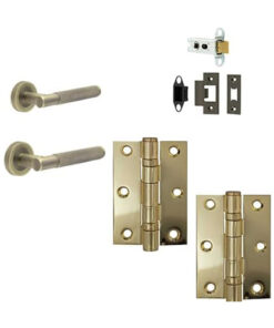 IRONMONGERY SOLUTIONS Latch Pack of Door Handle, Tubular Latch & Hinges - Pack of Door Handle in Antique Brass Finish