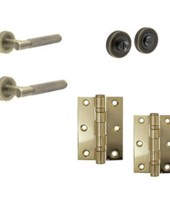 IRONMONGERY SOLUTIONS Bathroom Pack of Door Handle, Bathroom Locks, Bathroom Turn & Release & Hinges - Pack of Door Handle in Antique Brass Finish