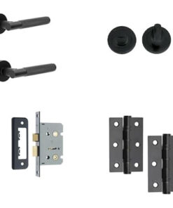 IRONMONGERY SOLUTIONS Bathroom Pack of Door Handle,Bathroom Locks,Turn & Release & Hinges - Pack of Door Handle in Matt Black Finish