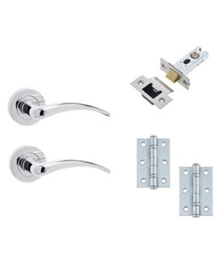IRONMONGERY SOLUTIONS Latch Pack of Door Handle, Tubular Latch & Hinges - Pack of Door Handle in Polished Chrome Finish