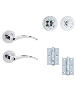 IRONMONGERY SOLUTIONS Bathroom Pack of Door Handle,Turns & Releases & Hinges - Pack of Door Handle in Polished Chrome Finish