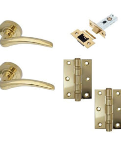 IRONMONGERY SOLUTIONS Latch Pack of Door Handle, Tubular Latch & Hinges - Pack of Door Handle in PVD Finish