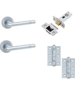 IRONMONGERY SOLUTIONS Latch Pack of Door Handle, Tubular Latch & Hinges - Pack of Door Handle in Satin Chrome Finish