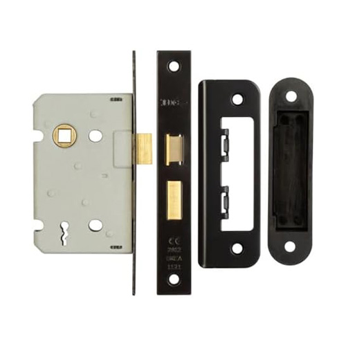 IRONMONGERY SOLUTIONS Lock Pack of Door Handle, 2 Lever Sashlocks, Escutcheon & Hinges - Pack of Door Handle in Matt Black Finish