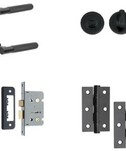 IRONMONGERY SOLUTIONS Bathroom Pack of Door Handle,Bathroom Locks,Turn & Release & Hinges - Pack of Door Handle in Matt Black Finish